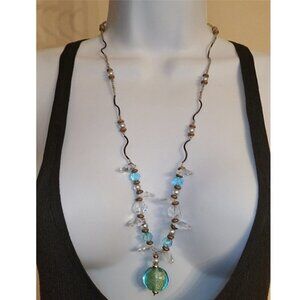 Artisan art glass crystals & sterling silver necklace unique, boho, statement